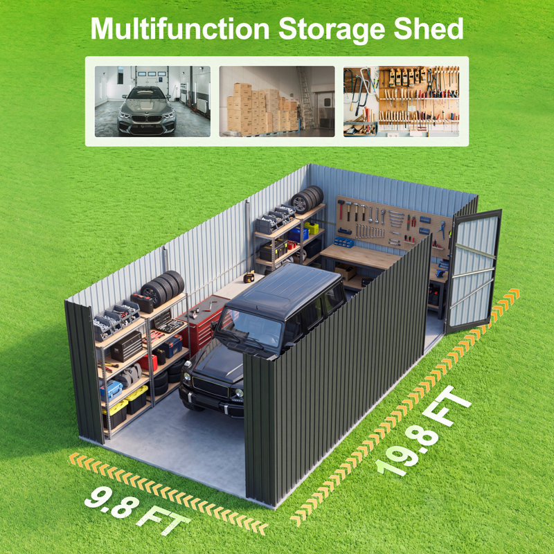 Arlmont & Co. Lachezara 10 ft. W X 20 ft. D Metal Storage Shed
